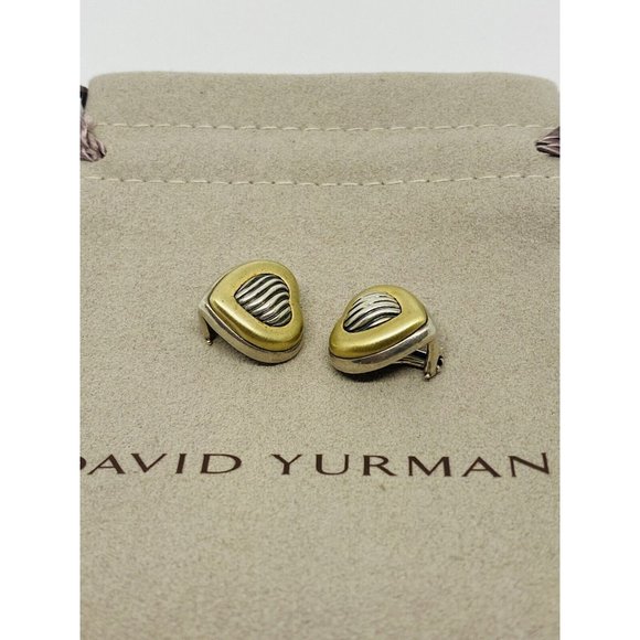 David Yurman Sterling & 18k Gold Thoroughbred Heart Cable Clip On Earrings - Picture 1 of 6